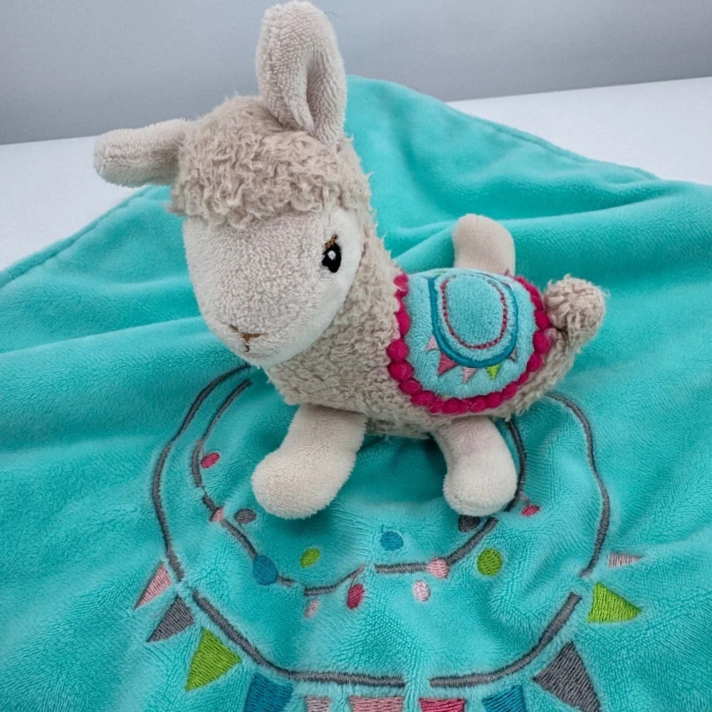 Mary Meyer Llama Lovey Kids Blue White Embroidered Security Blanket Knotted‎